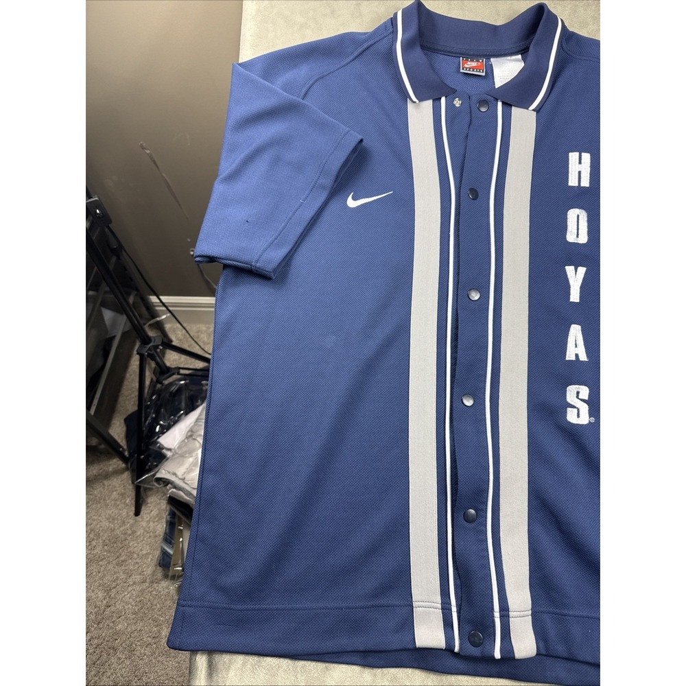 Vtg 90s Nike‎ Team Sports Georgetown Hoyas Snap Button Warm Up Jersey Large - Picture 2 of 14